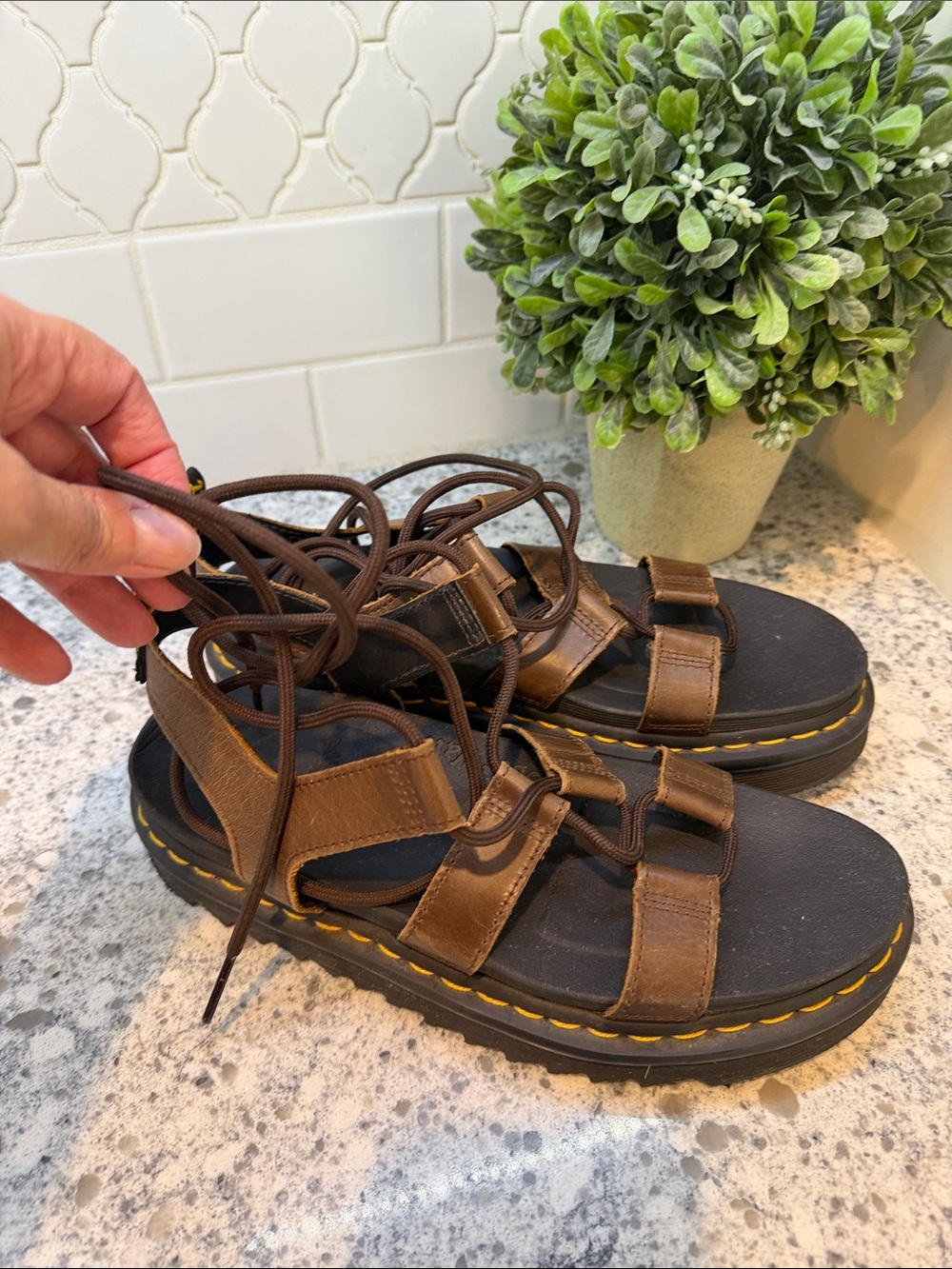 Dr. Martens Nartilla Brown Leather Platform Sandals with Black Insole women 9 - Picture 3 of 8